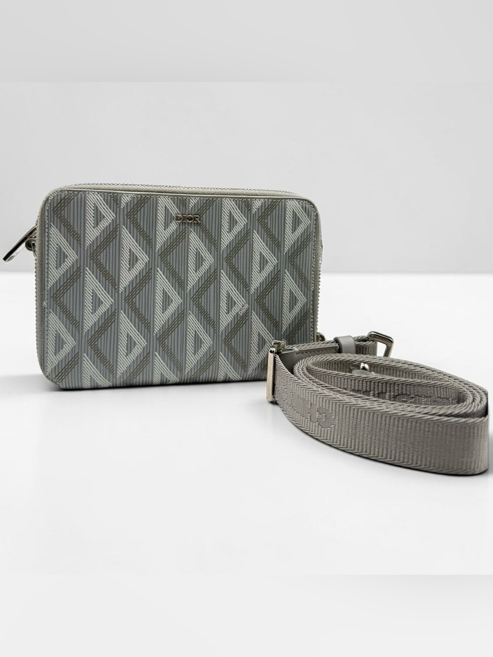 Dior CD Diamond Crossbody Pouch Camera Bag Grey Double Zip